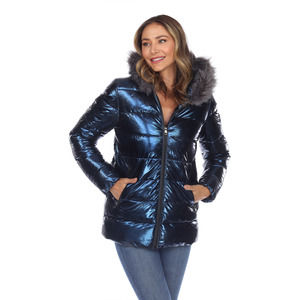 Metallic Puffer Coat with Hoodie